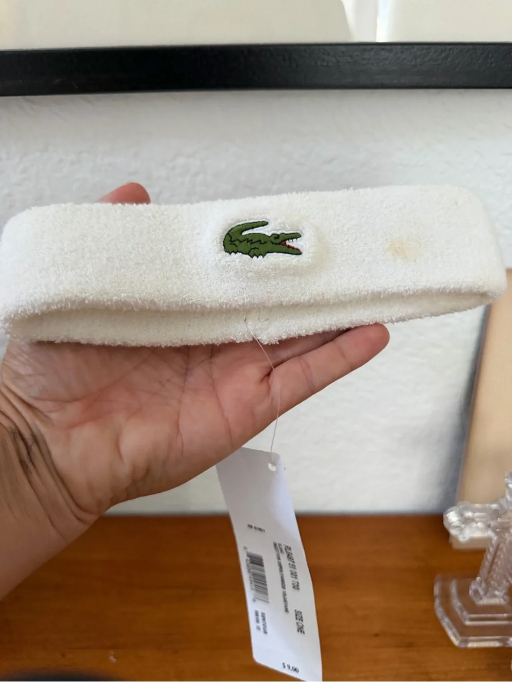 Lacoste White Terry Headband with Crocodile Logo